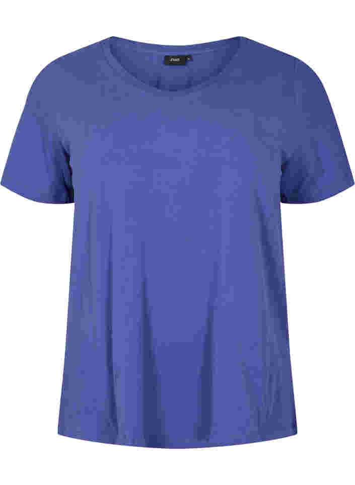Ensfarvet basis t-shirt i bomuld, Deep Cobalt, Packshot image number 0