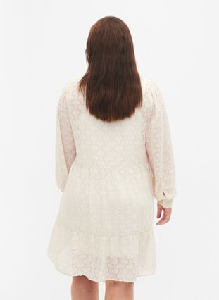 Jacquard kjole med flæsekrave, Birch, Model image number 1