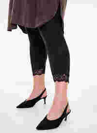 Basis 3/4 leggings med blondekant, Black, Model