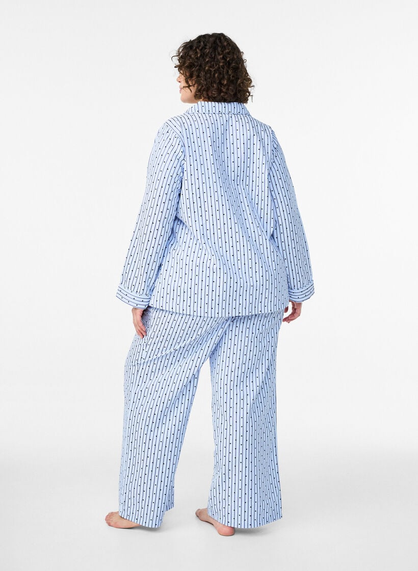 Løse pyjamasbukser i bæk og bølge med høj talje, Blå, Model image number 1