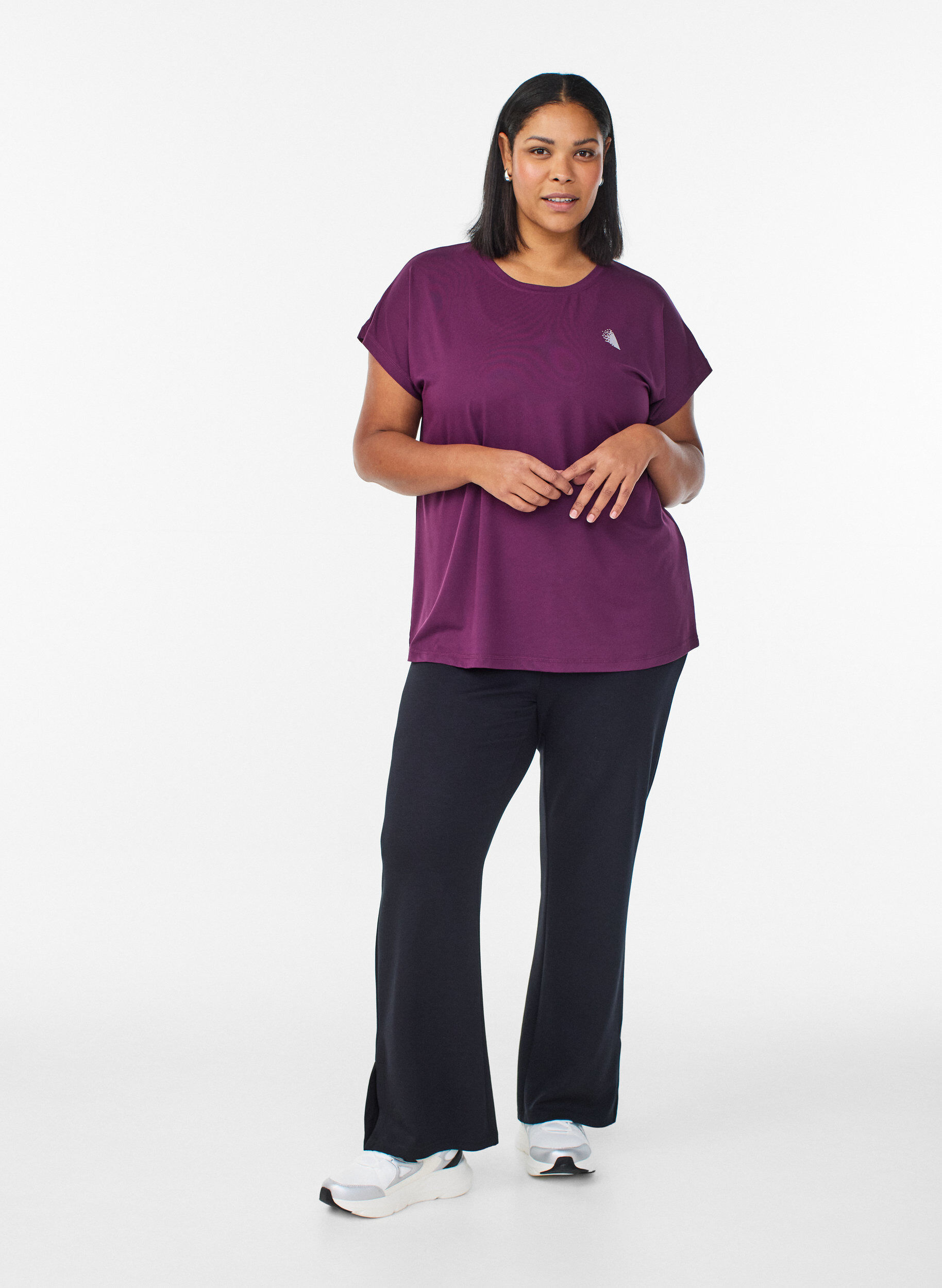 Zizzi Ensfarvet tr&aelig;nings t-shirt, Lilla, Model image number 1