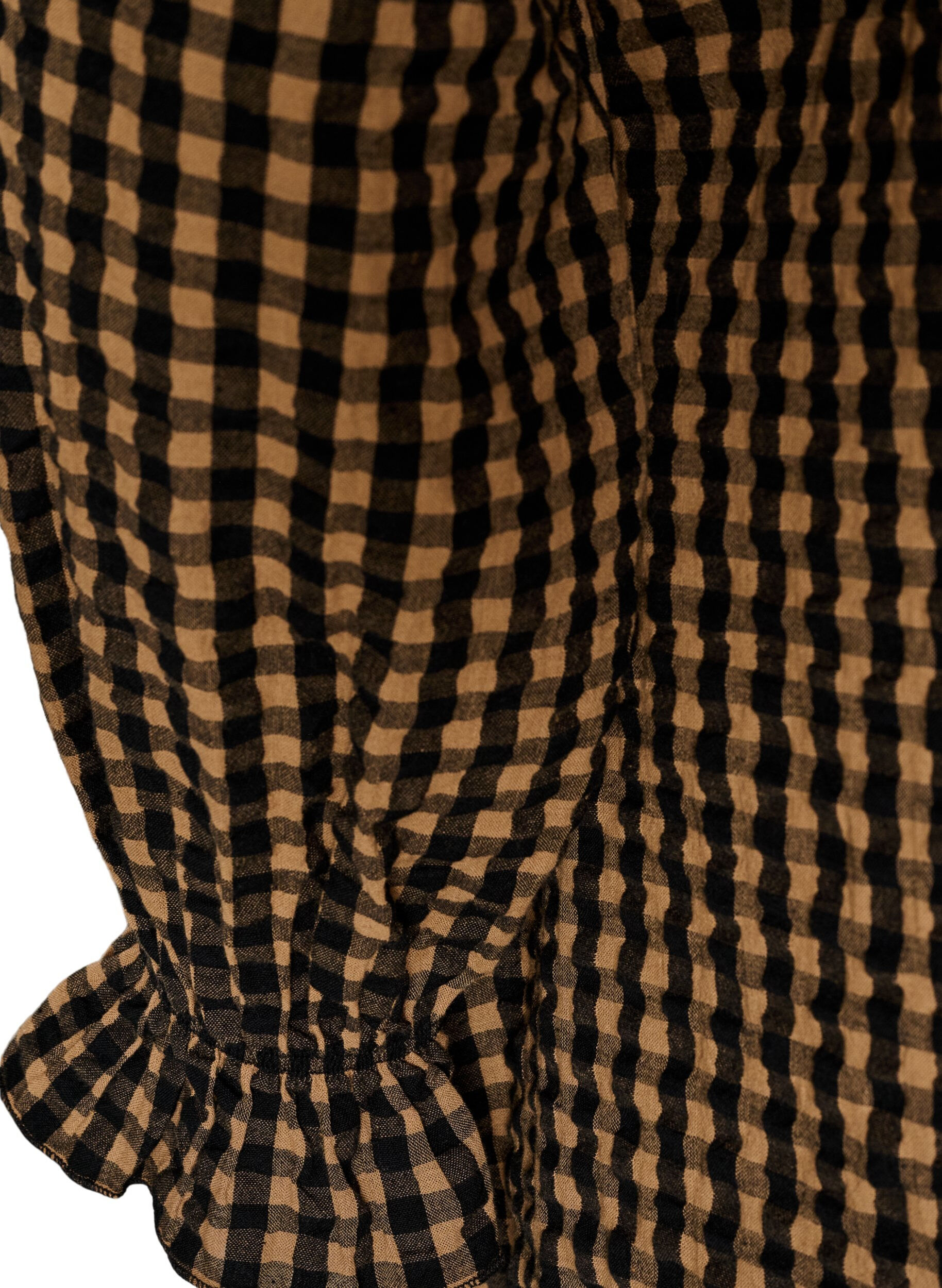 ZizziTernet bomuldskjole med fl&aelig;sedetaljer, Brun, Packshot image number 3
