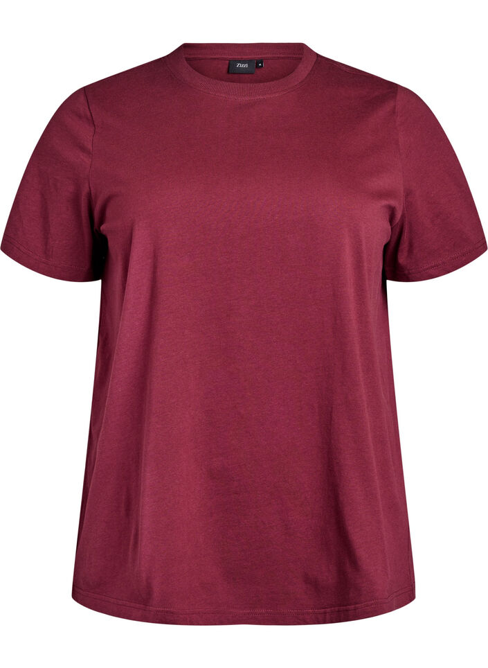 Basis t-shirt i bomuld med rund hals., M&oslash;rk Bordeaux, Packshot image number 0