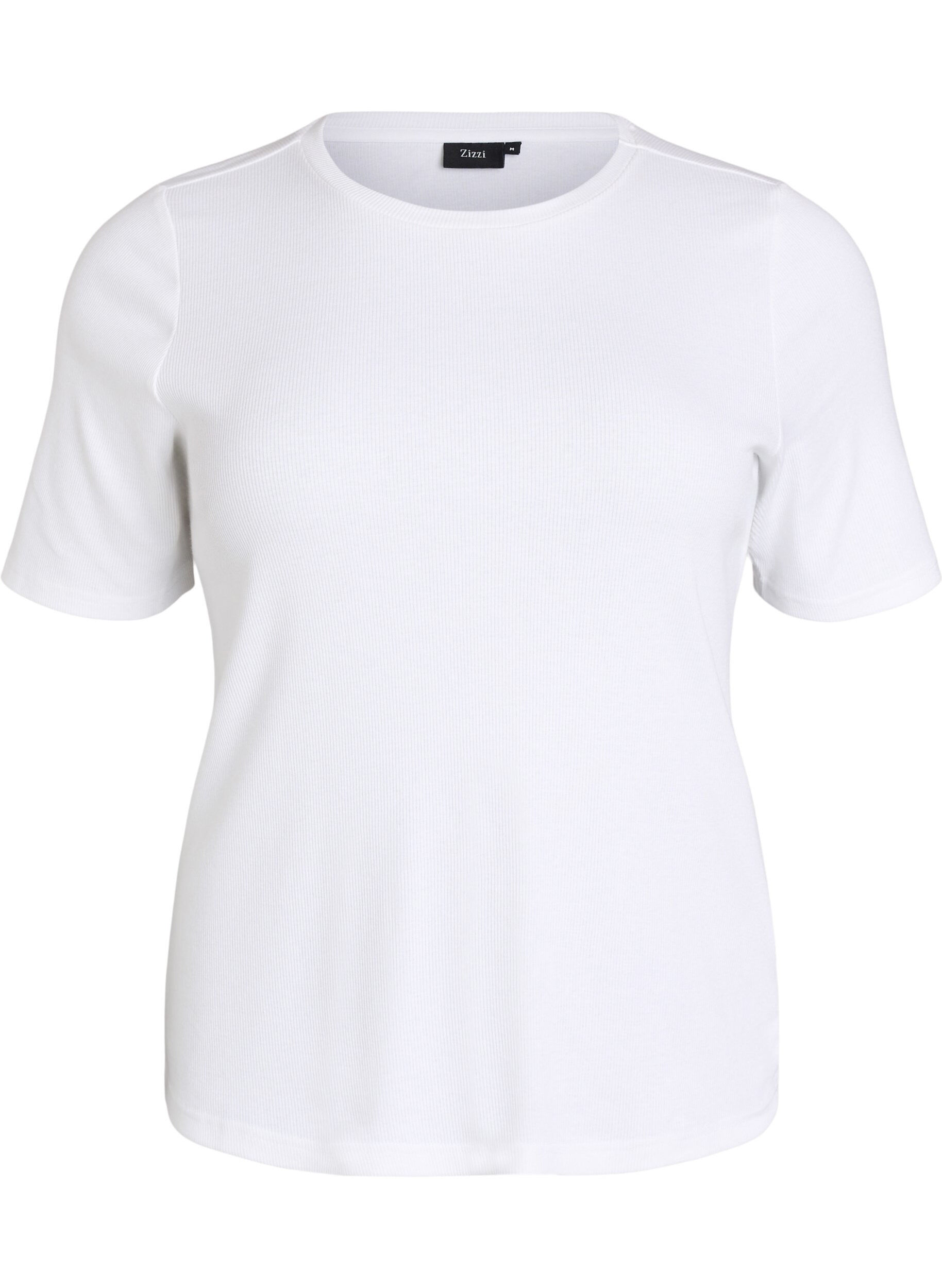 Zizzi Basis t-shirt i ribbet kvalitet med rund hals, Hvid, Packshot image number 0