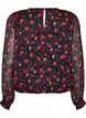 Blomstret chiffonbluse med transparente &aelig;rmer, Sort, Packshot image number 1