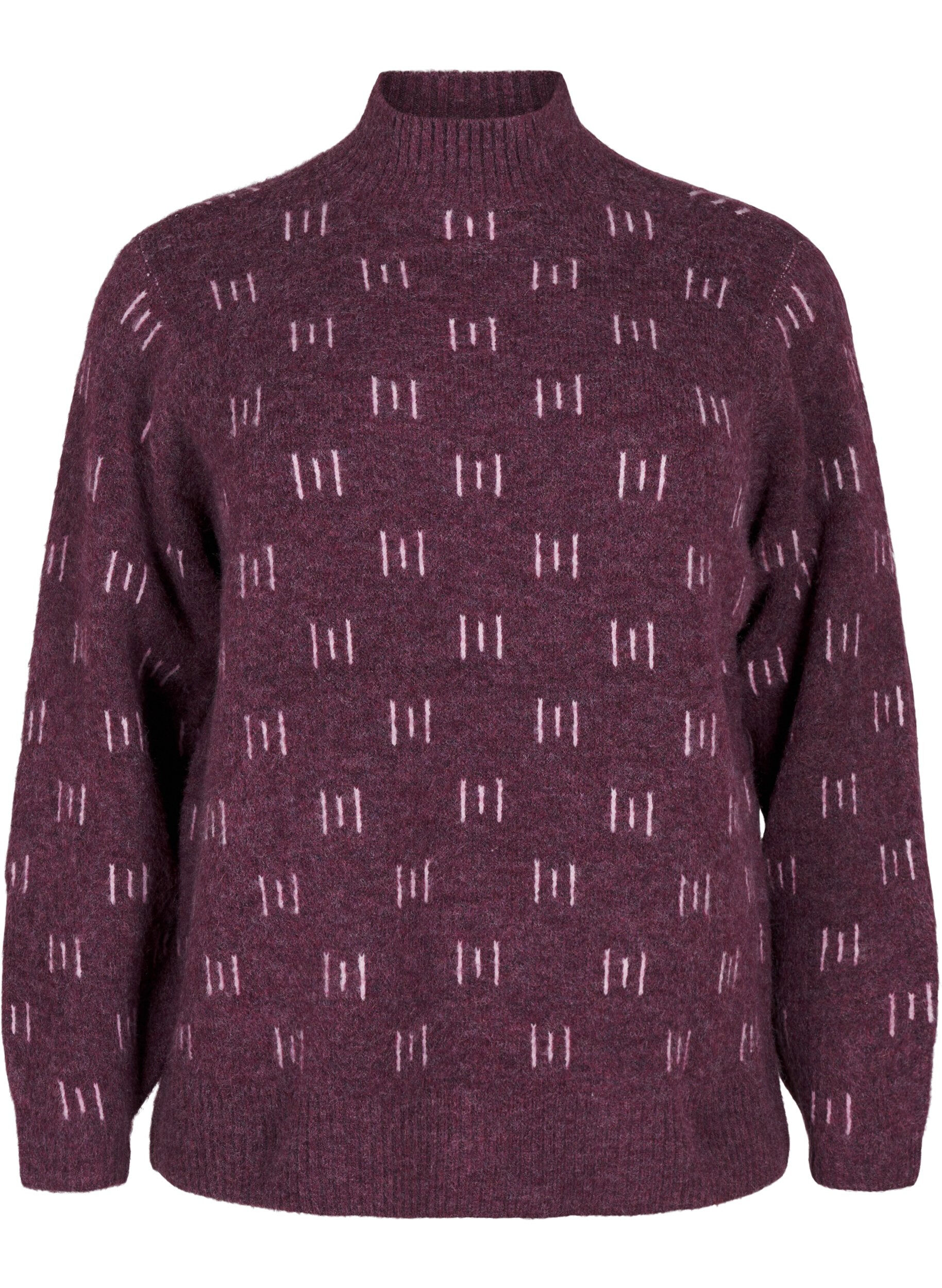 Zizzi Strikbluse med m&oslash;nster og h&oslash;j hals, Potent P. Mel. Comb, Packshot image number 0