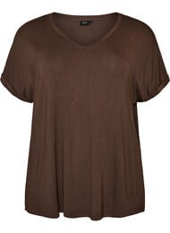 Basis T-shirt i viskose med V-hals, Brun