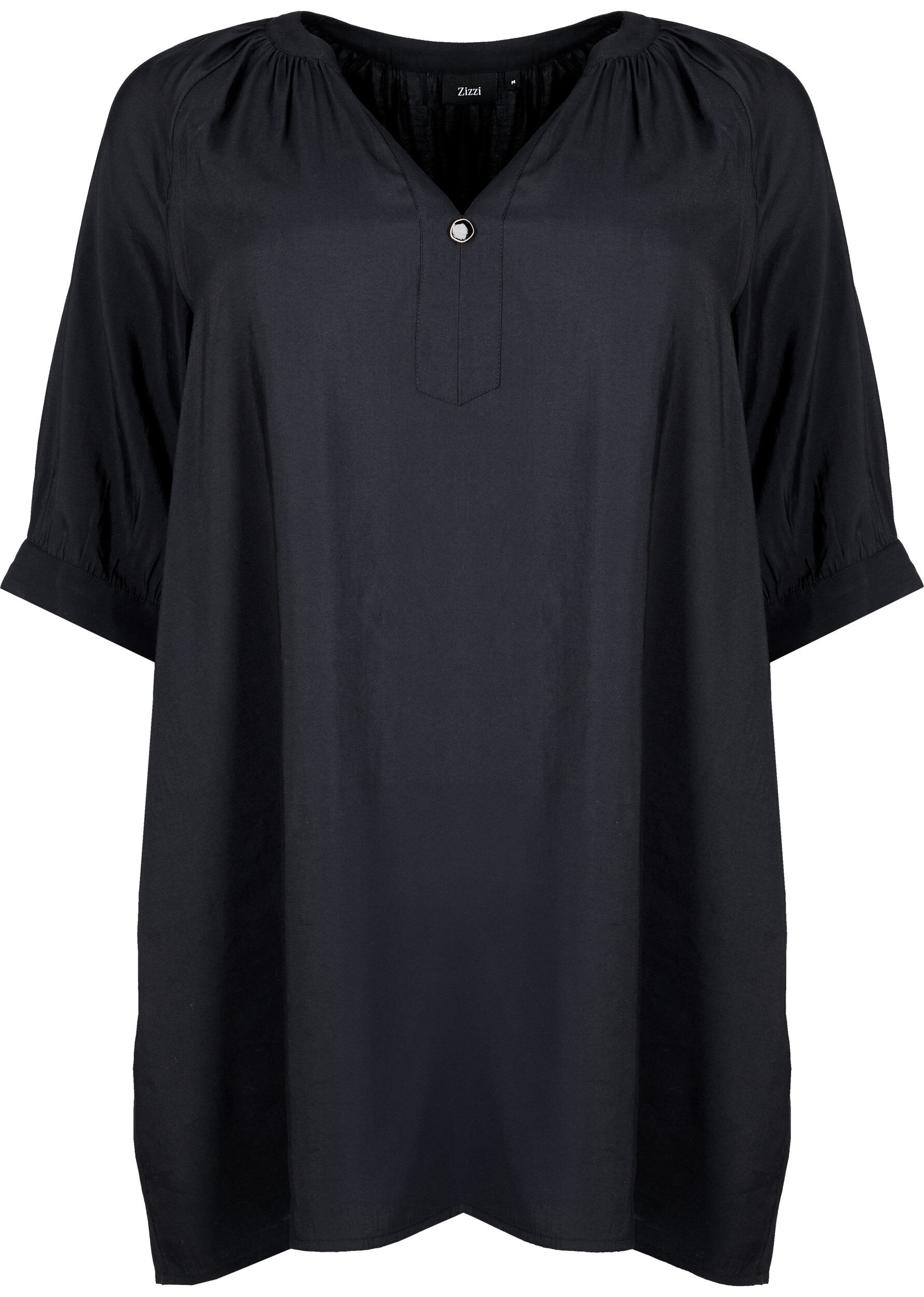 Zizzi Viskosetunika med 3/4 &aelig;rmer, Black, Packshot image number 0