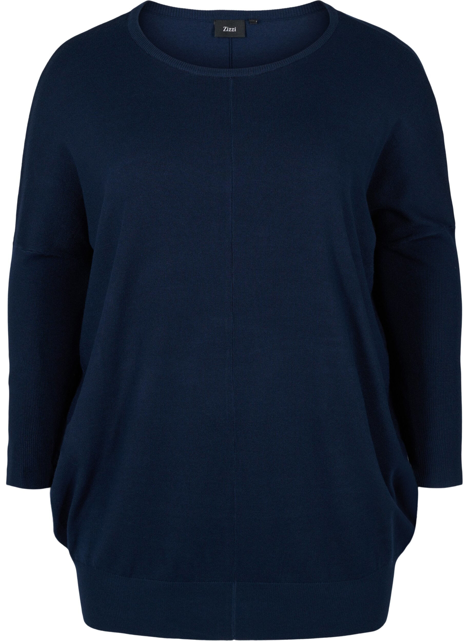 Zizzi Strikbluse med rund halsudsk&aelig;ring, Navy Blazer, Packshot image number 0
