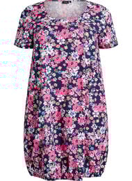 Kort&aelig;rmet bomuldskjole med print, Bl&aring;