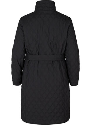 Lang quiltet jakke med bælte, Black, Packshot image number 1