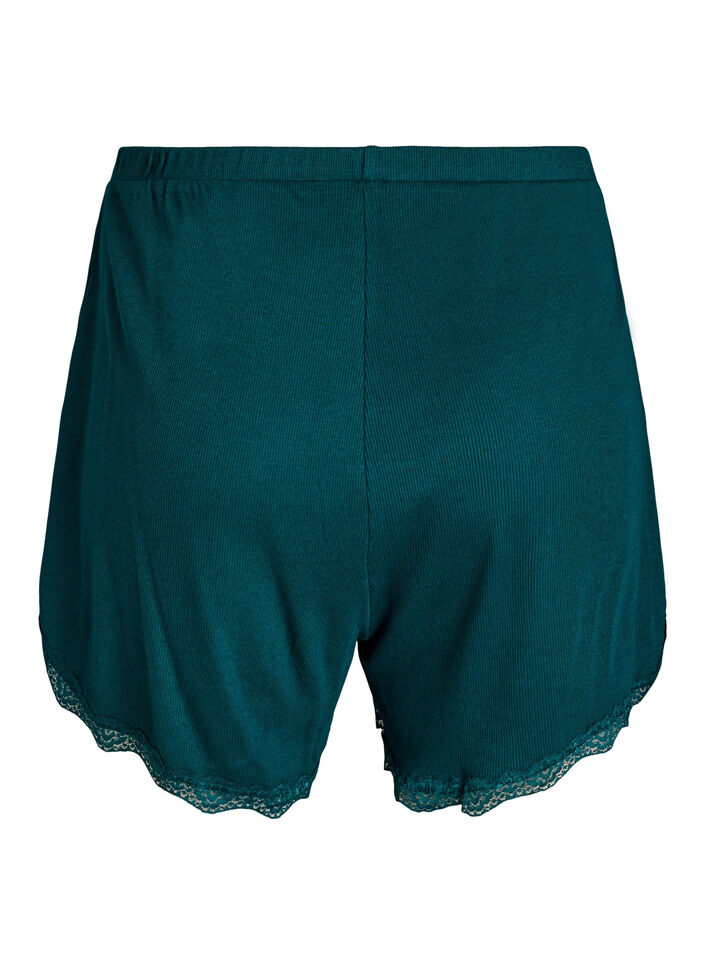L&oslash;se natshorts med ribstruktur og blondekant, Gr&oslash;n, Packshot image number 1