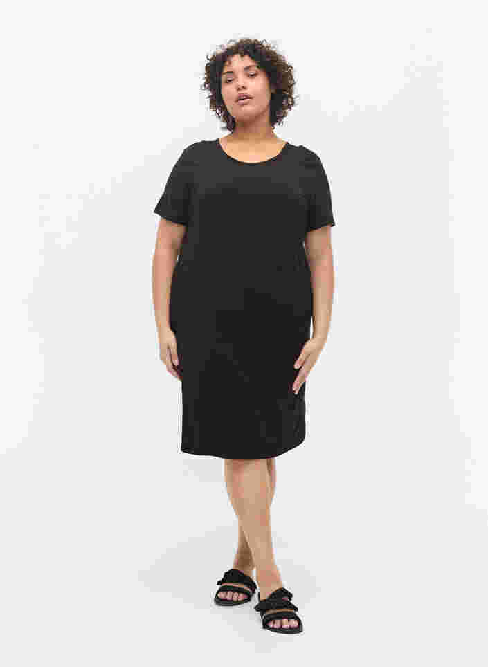 Kortærmet viskose kjole med rygdetalje, Black, Model image number 3