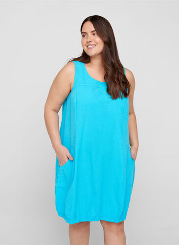 Ærmeløs kjole i bomuld, River Blue, Model image number 0