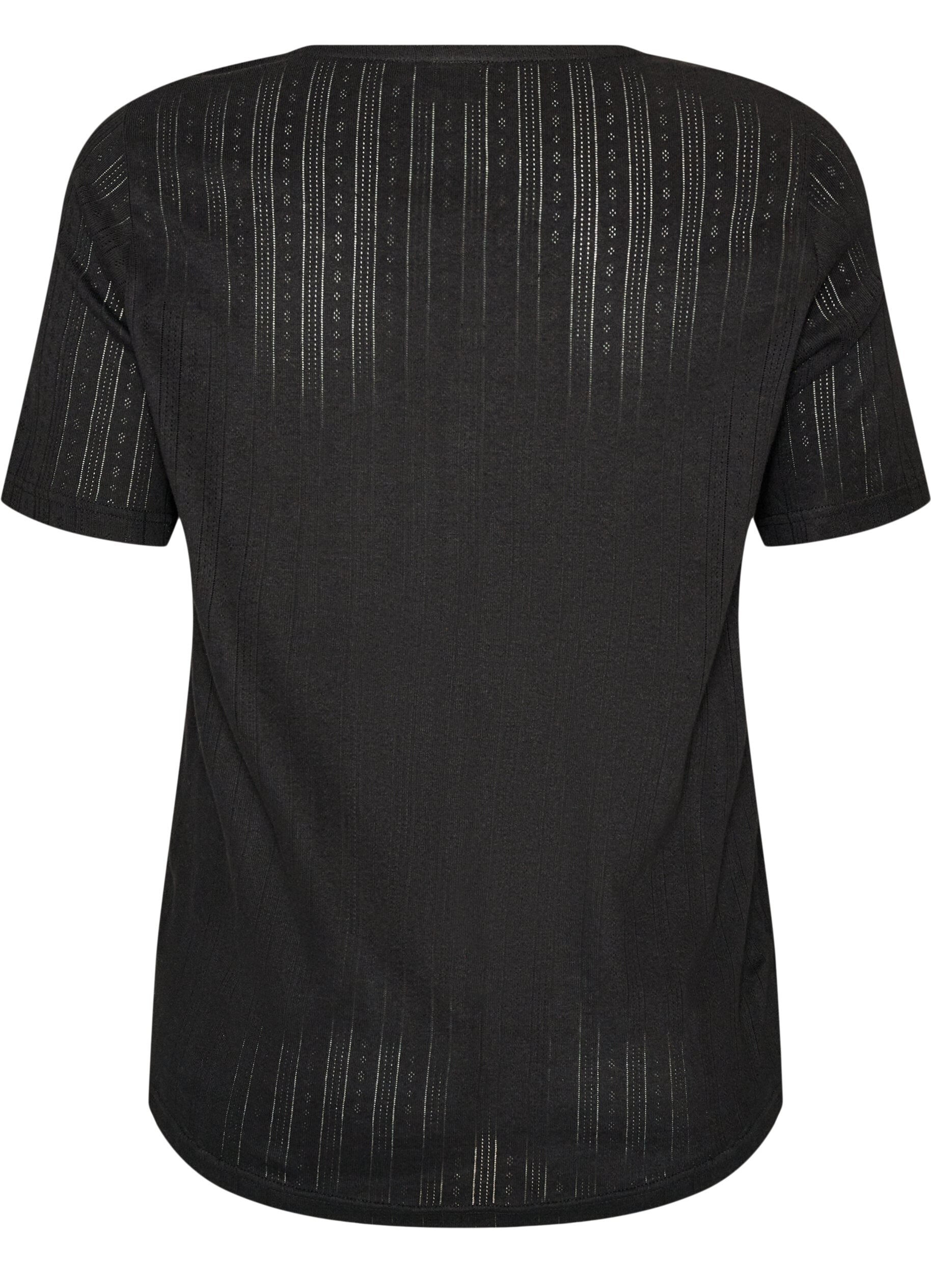 ZizziNatbluse i &oslash;kologisk bomuld med hulm&oslash;nster, Sort, Packshot image number 1