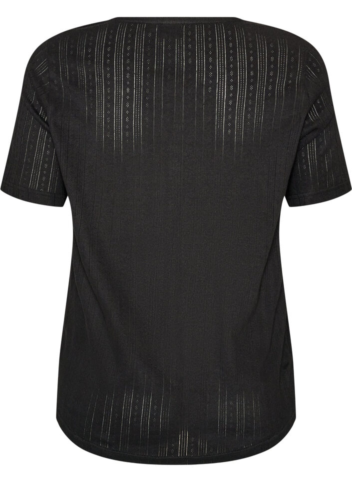 Natbluse i &oslash;kologisk bomuld med hulm&oslash;nster, Sort, Packshot image number 1