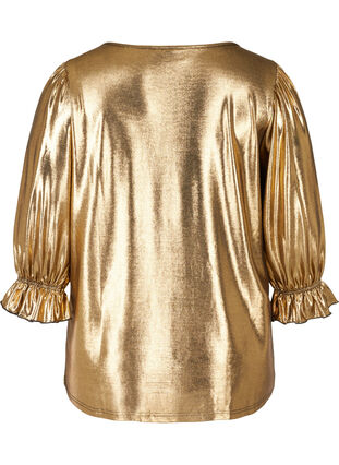Shiny bluse med 3/4 pufærmer, Gold, Packshot image number 1