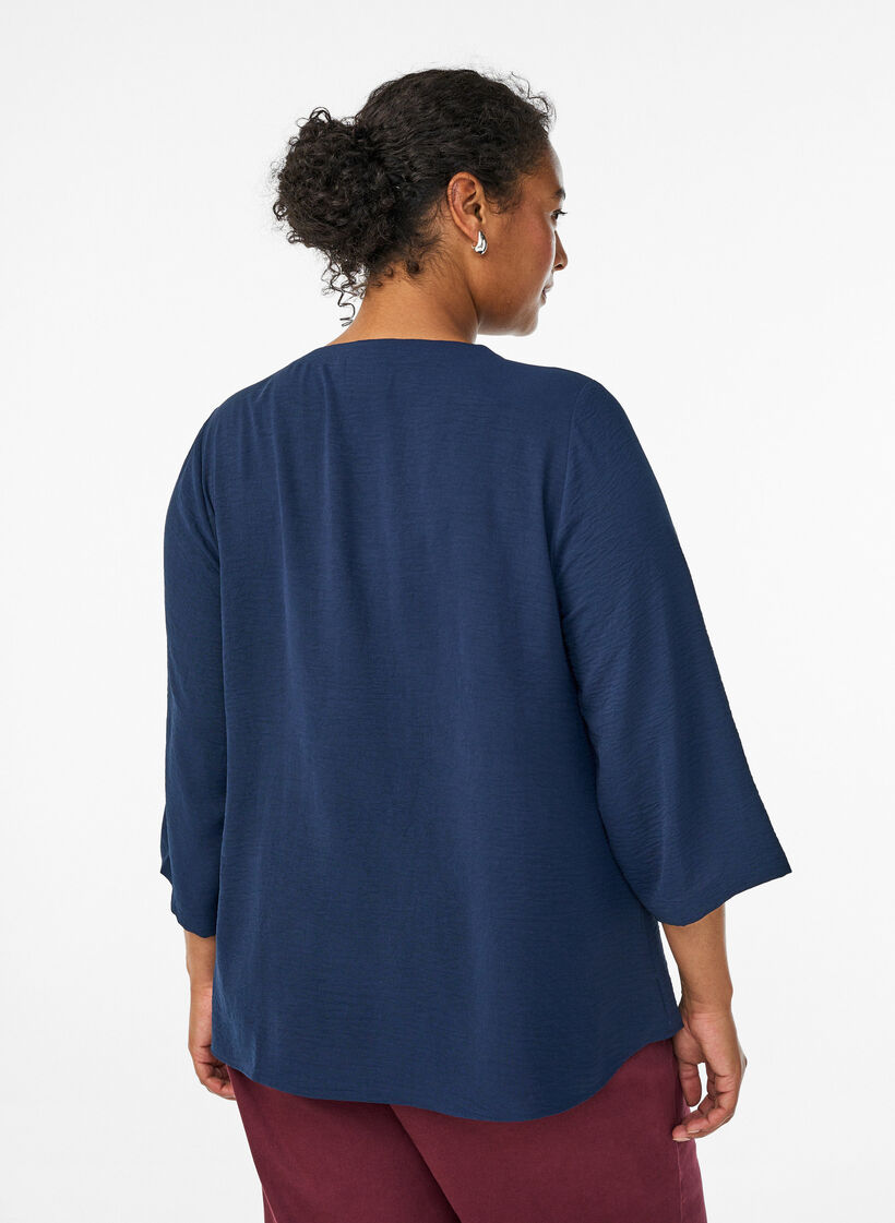 Bluse med 3/4 &aelig;rmer, Bl&aring;, Model image number 2