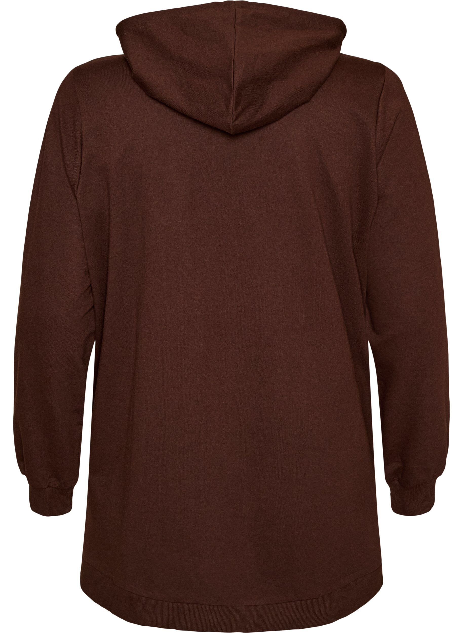 ZizziHoodie med frott&eacute;-inspireret tekstmotiv, Brun, Packshot image number 1