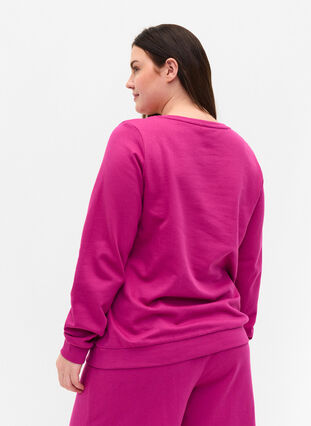 Bomulds sweatshirt med tekstprint, Festival Fuchsia, Model image number 1
