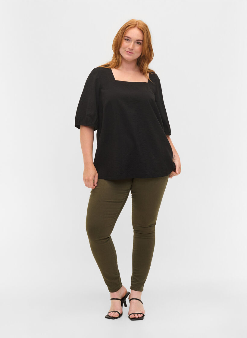 Bluse med ballonærmer, Black, Model image number 2