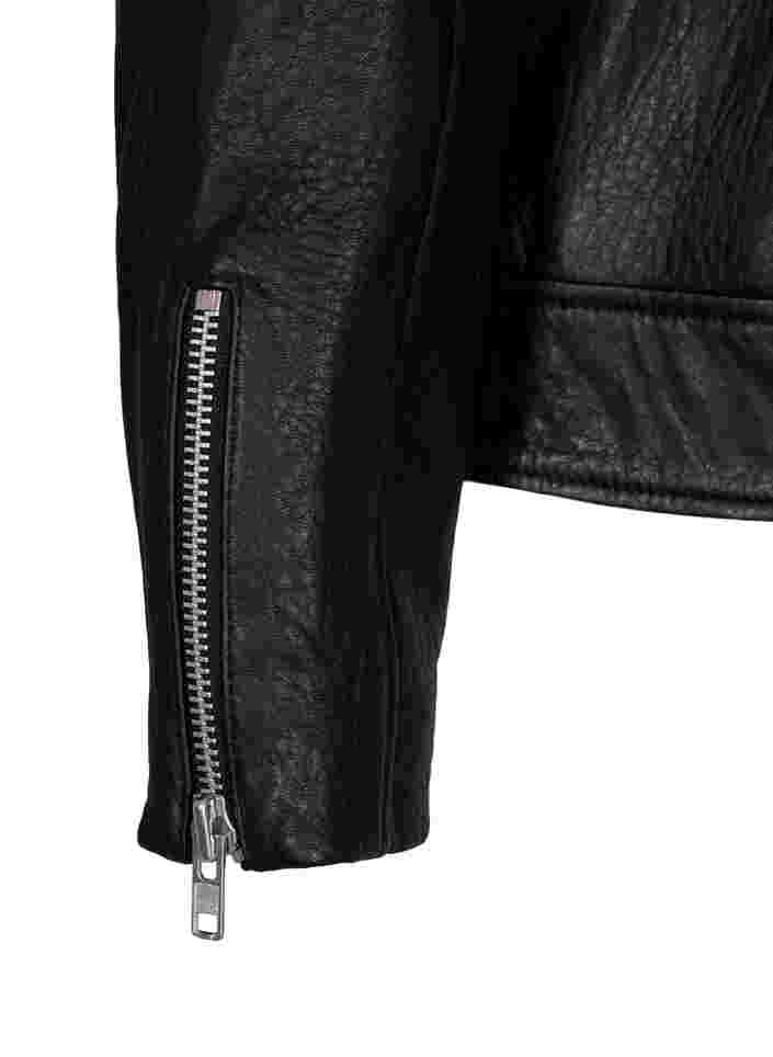 Læderjakke med lynlås, Black, Packshot image number 3