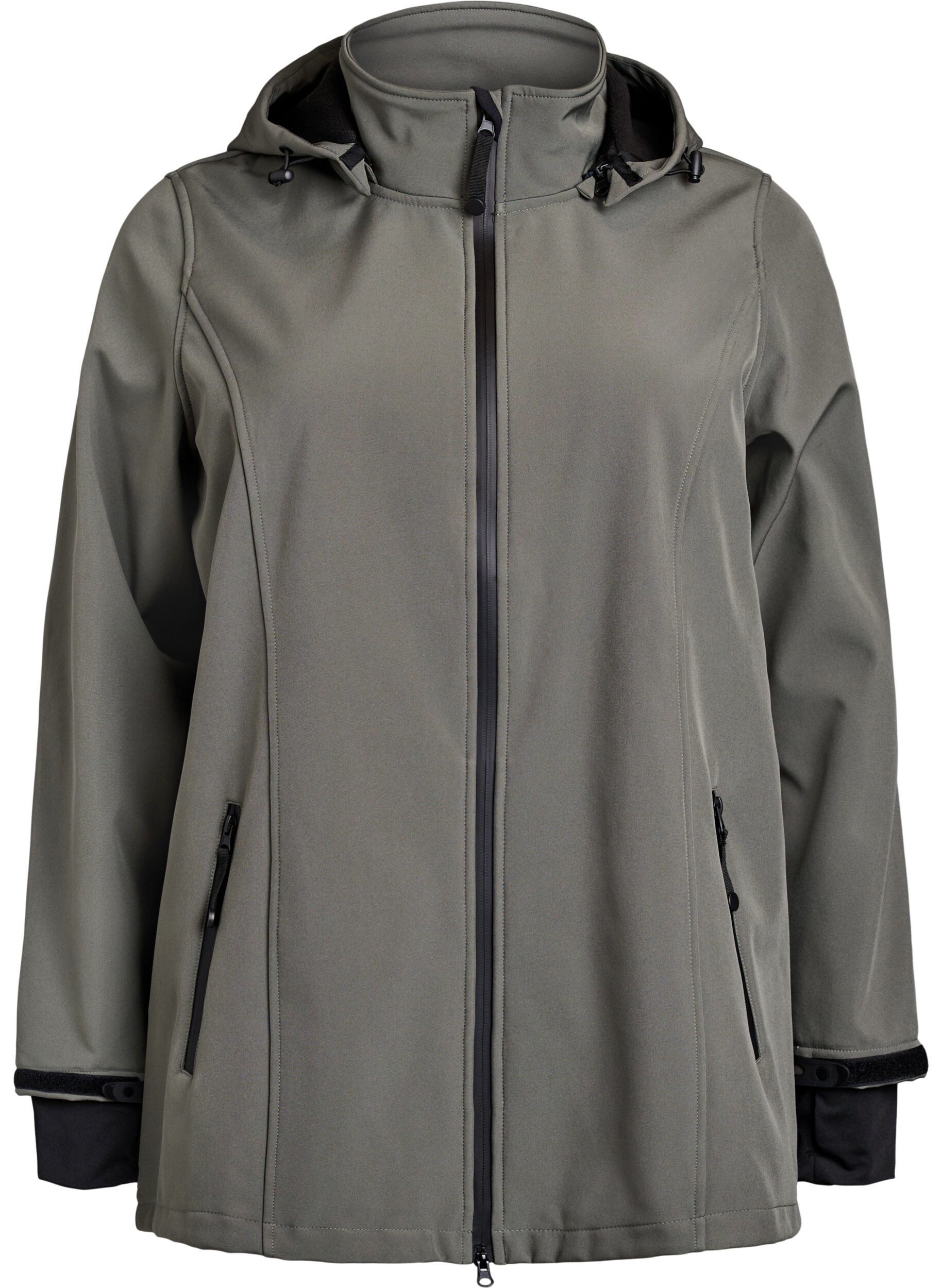 ZizziKort softshell jakke med aftagelig h&aelig;tte, Gr&aring;, Packshot image number 0