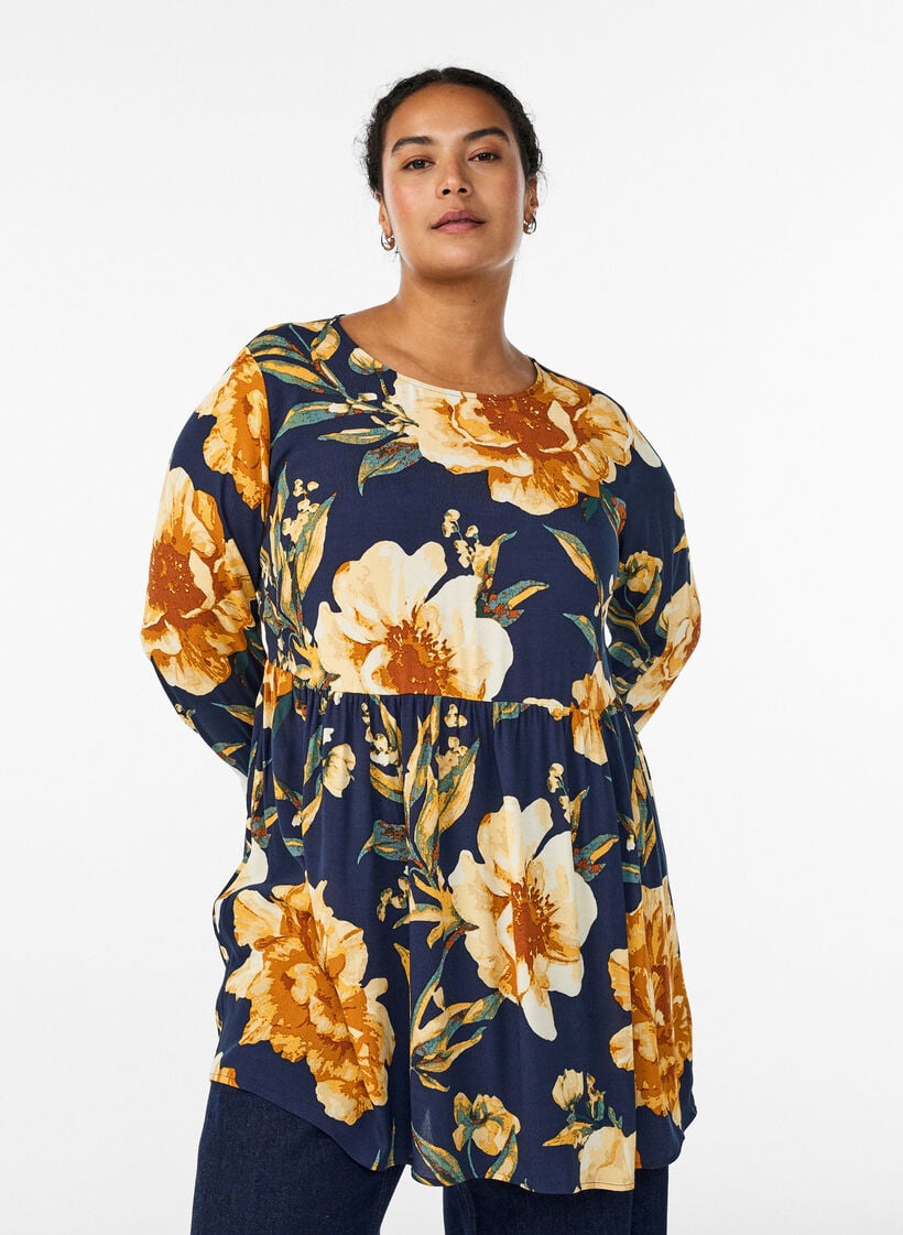 Lang&aelig;rmet tunika med sk&aelig;ring, Bl&aring;, Model image number 0