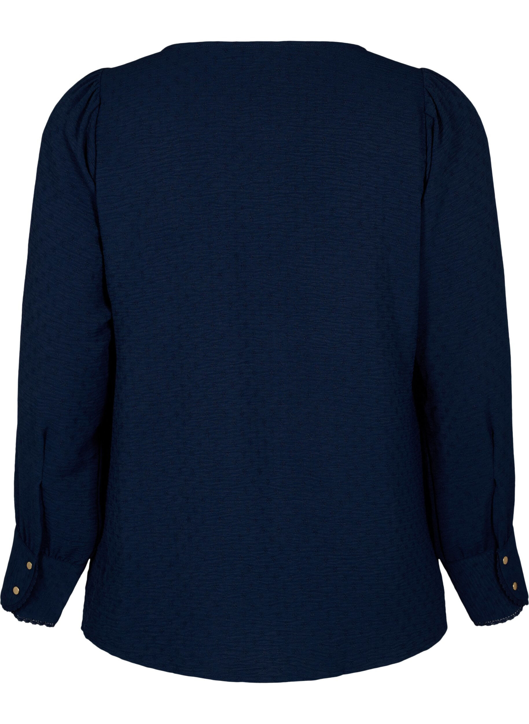 Zizzi Lang&aelig;rmet bluse med tekstur, Navy Blazer, Packshot image number 1