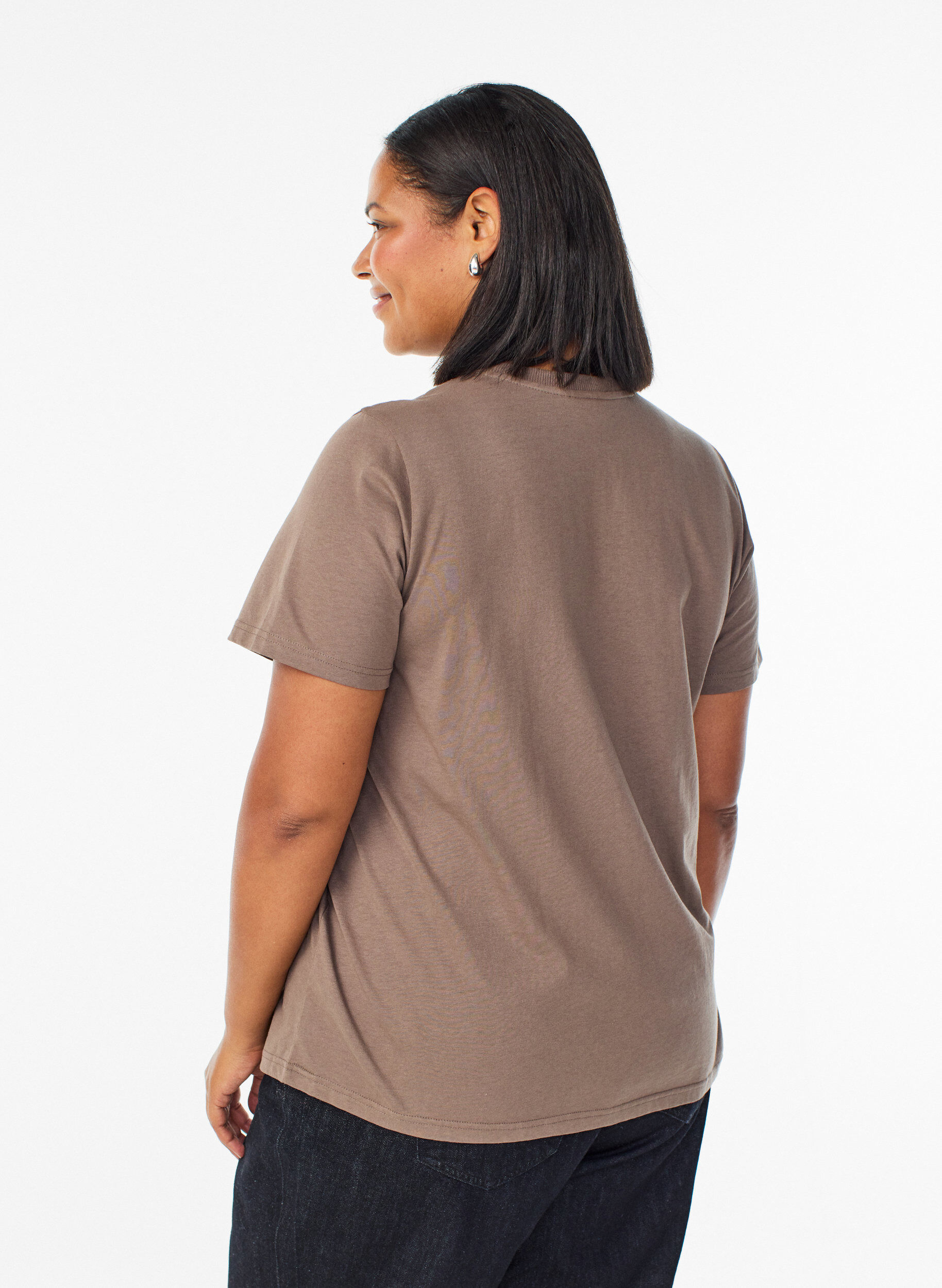 ZizziBasis t-shirt i bomuld med rund hals, Brun, Model image number 2