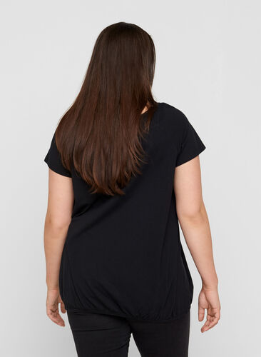 Kortærmet t-shirt med rund hals og blondekant, Black, Model image number 1