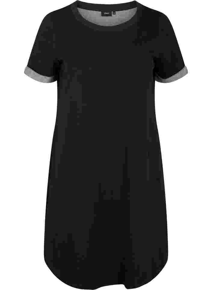 Sweatkjole med korte ærmer og slids, Black, Packshot image number 0