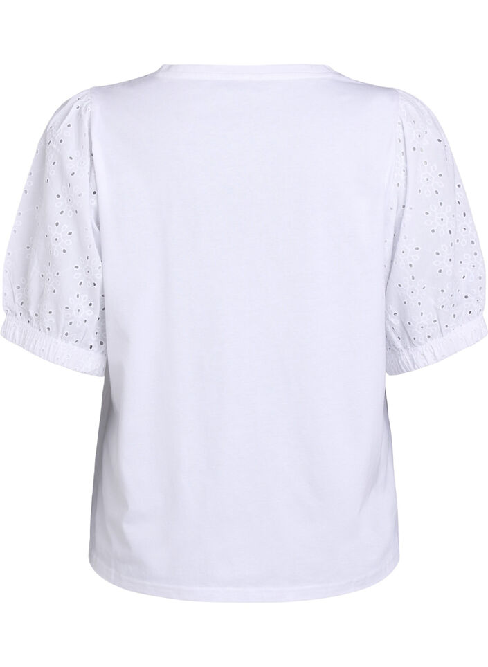 T-shirt med broderi anglaise &aelig;rmer, Hvid, Packshot image number 1