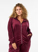 Cardigan i bl&oslash;d velour med lynl&aring;s og h&oslash;j krave, M&oslash;rk Bordeaux, Model image number 0