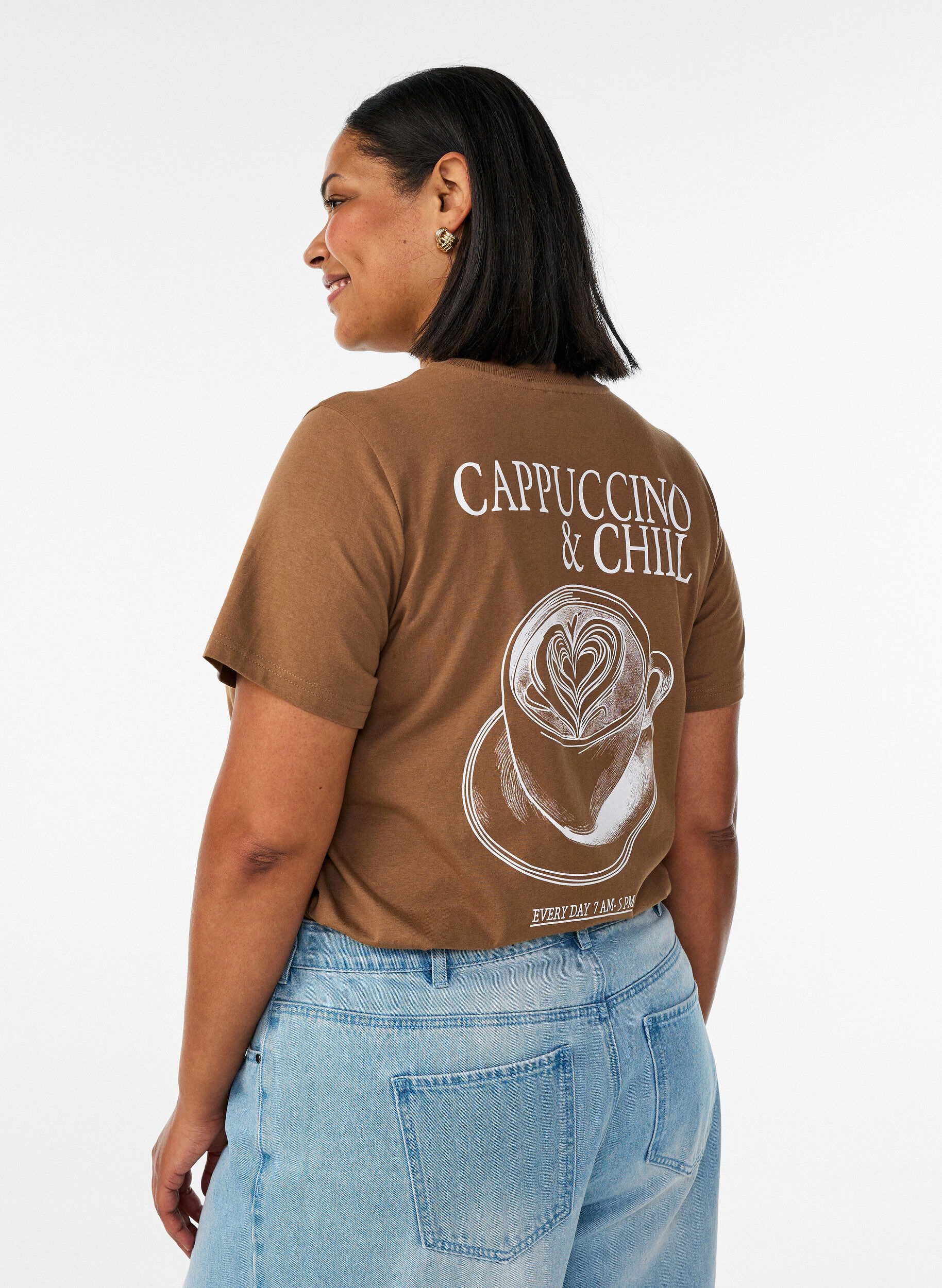 ZizziBomulds T-shirt med print, Brun, Model image number 2