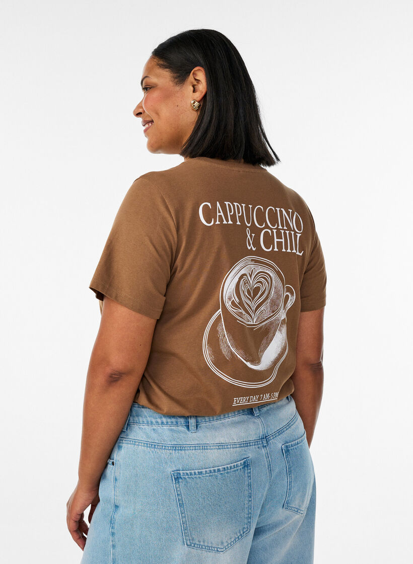 Bomulds T-shirt med print, Brun, Model image number 2