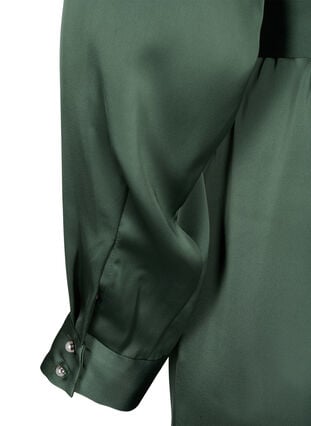 Langærmet slå-om kjole i satin, Duck Green, Packshot image number 3
