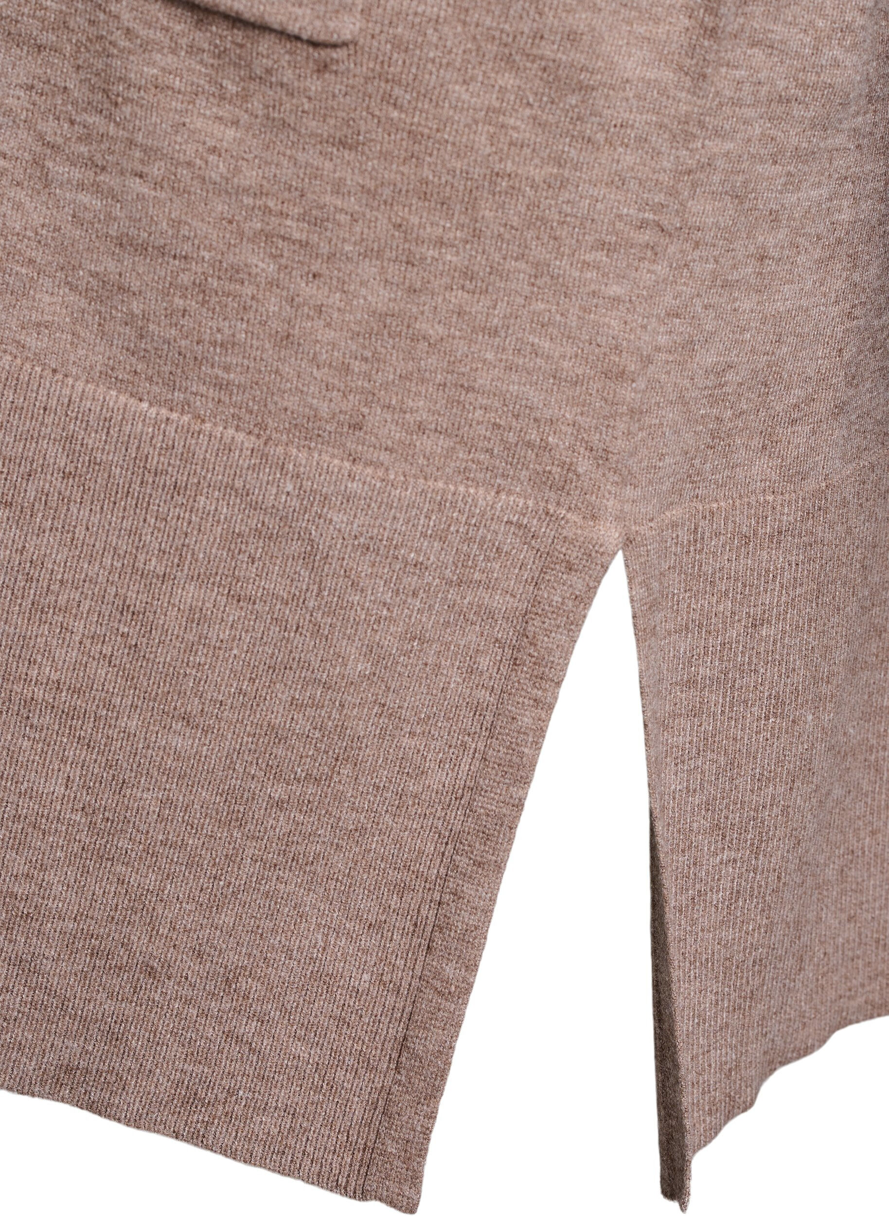 Zizzi Lang strikket cardigan med lommer, Fossil w. TNT Mel. , Packshot image number 4