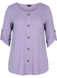 Bluse med knapper og 3/4 ærmer, Purple Melange