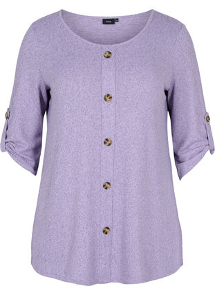 Bluse med knapper og 3/4 ærmer, Purple Melange, Packshot image number 0