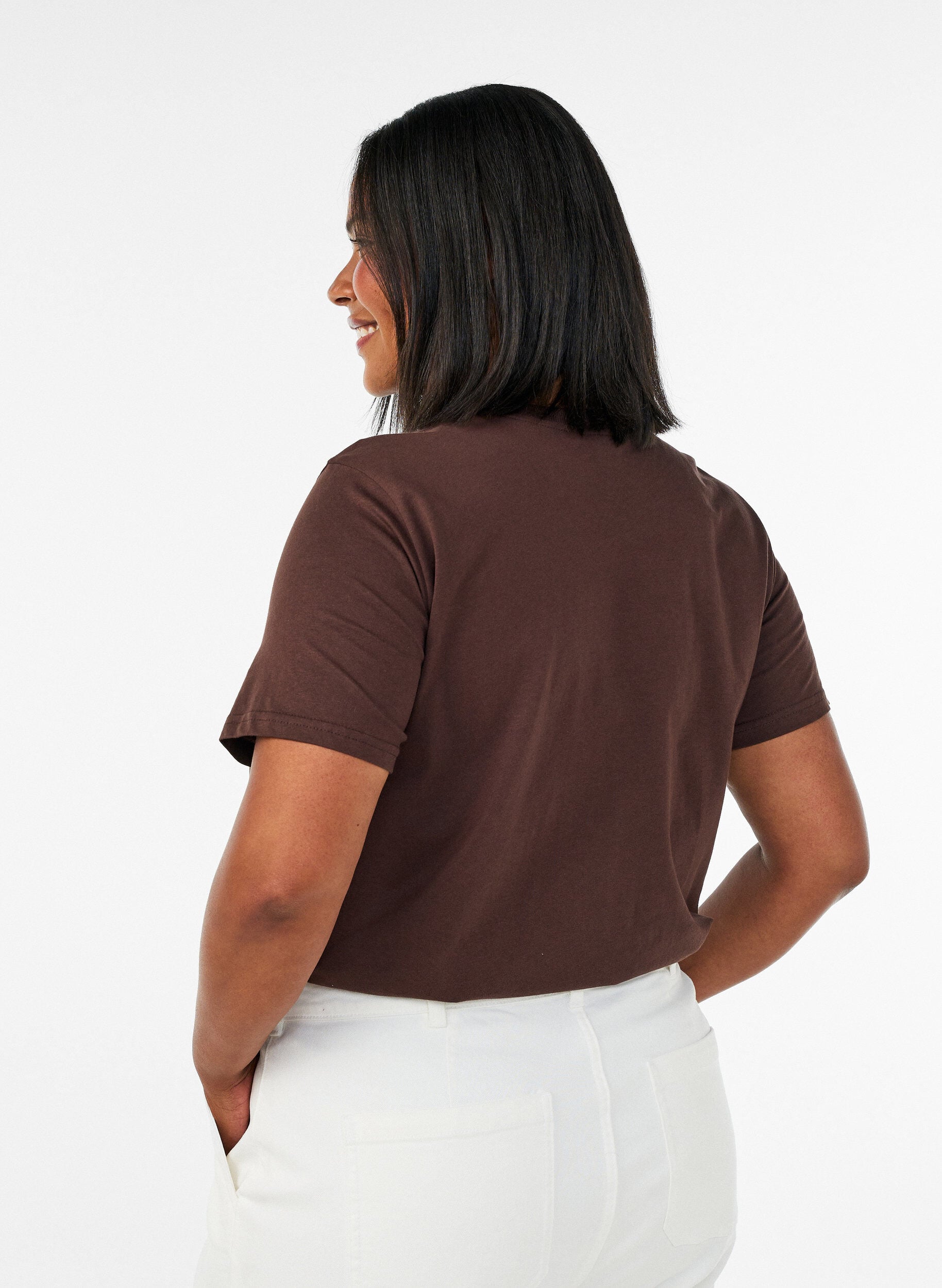 ZizziBasis t-shirt i bomuld med rund hals , Brun, Model image number 2