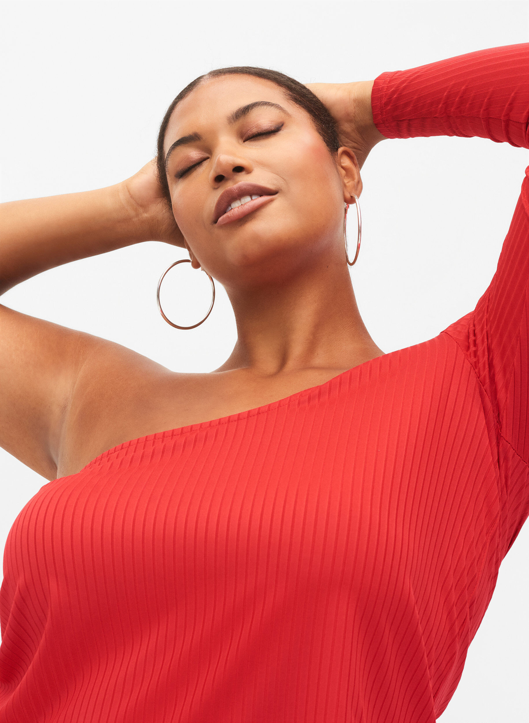 Zizzi One-shoulder bluse , Tango Red, Model image number 2