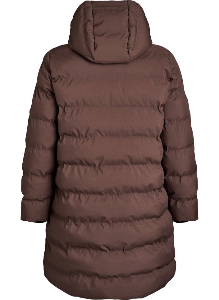 Pufferfrakke med h&aelig;tte og lommer, Brun, Packshot image number 1