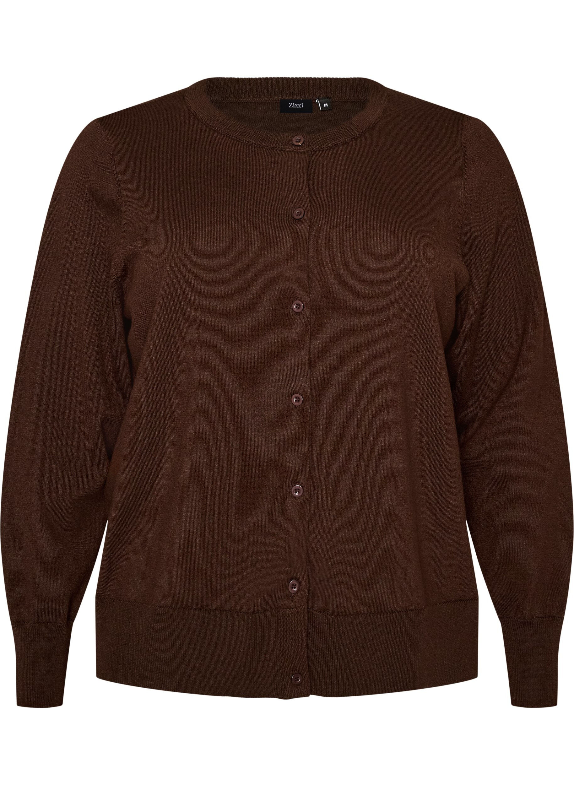 ZizziFinstrikket cardigan med rund hals, Brun, Packshot image number 0