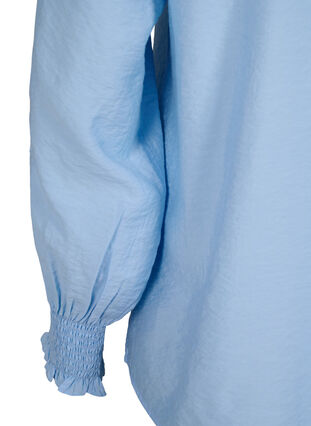Bluse med flæser og broderi anglaise, Chambray Blue, Packshot image number 3