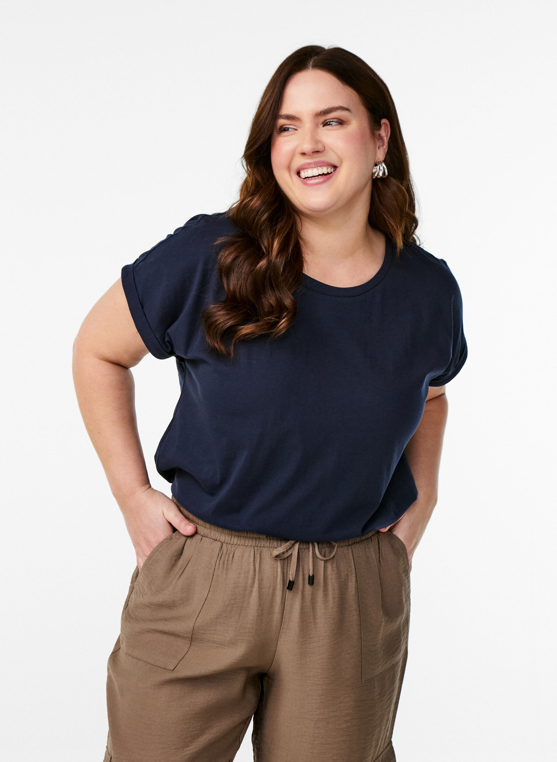 Kort&aelig;rmet t-shirt i bomuldsblanding, Bl&aring;, Model