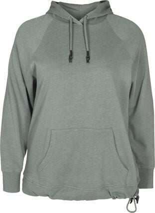 Meleret sweatshirt med hætte og lomme, Balsam Melange, Packshot image number 0