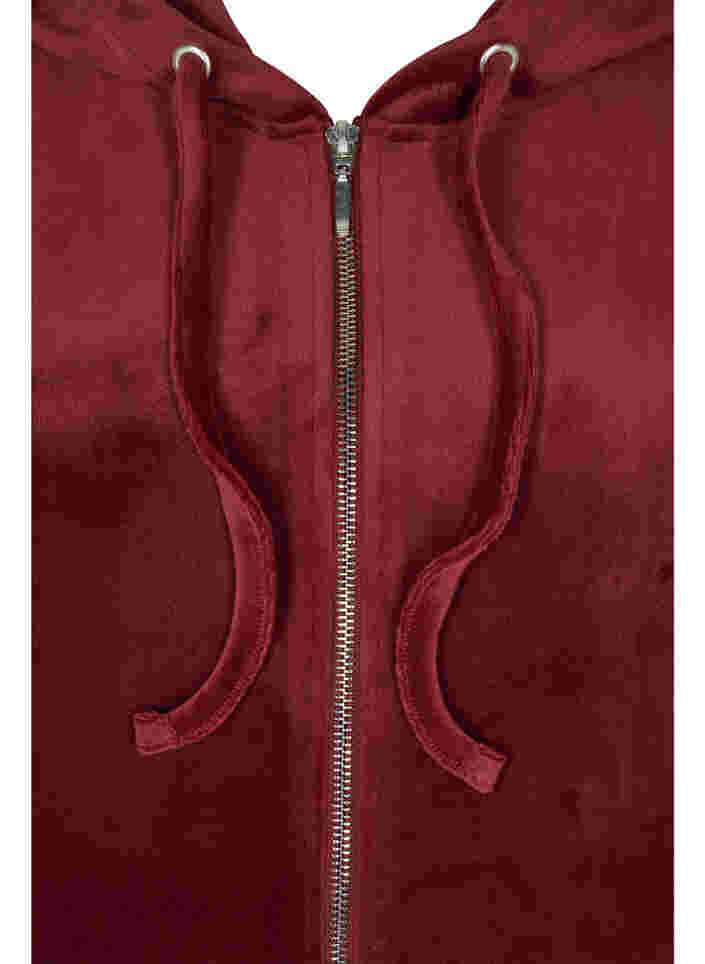 Velour cardigan med lynlås og hætte, Cabernet, Packshot image number 2