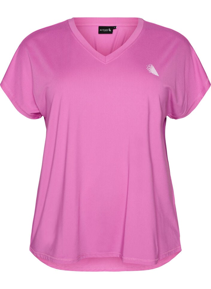 Kort&aelig;rmet tr&aelig;nings t-shirt med v-hals, Lilla, Packshot image number 0