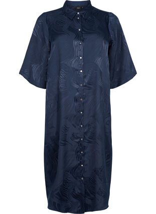 Lang skjortekjole med tone-i-tone mønster, Night Sky, Packshot image number 0